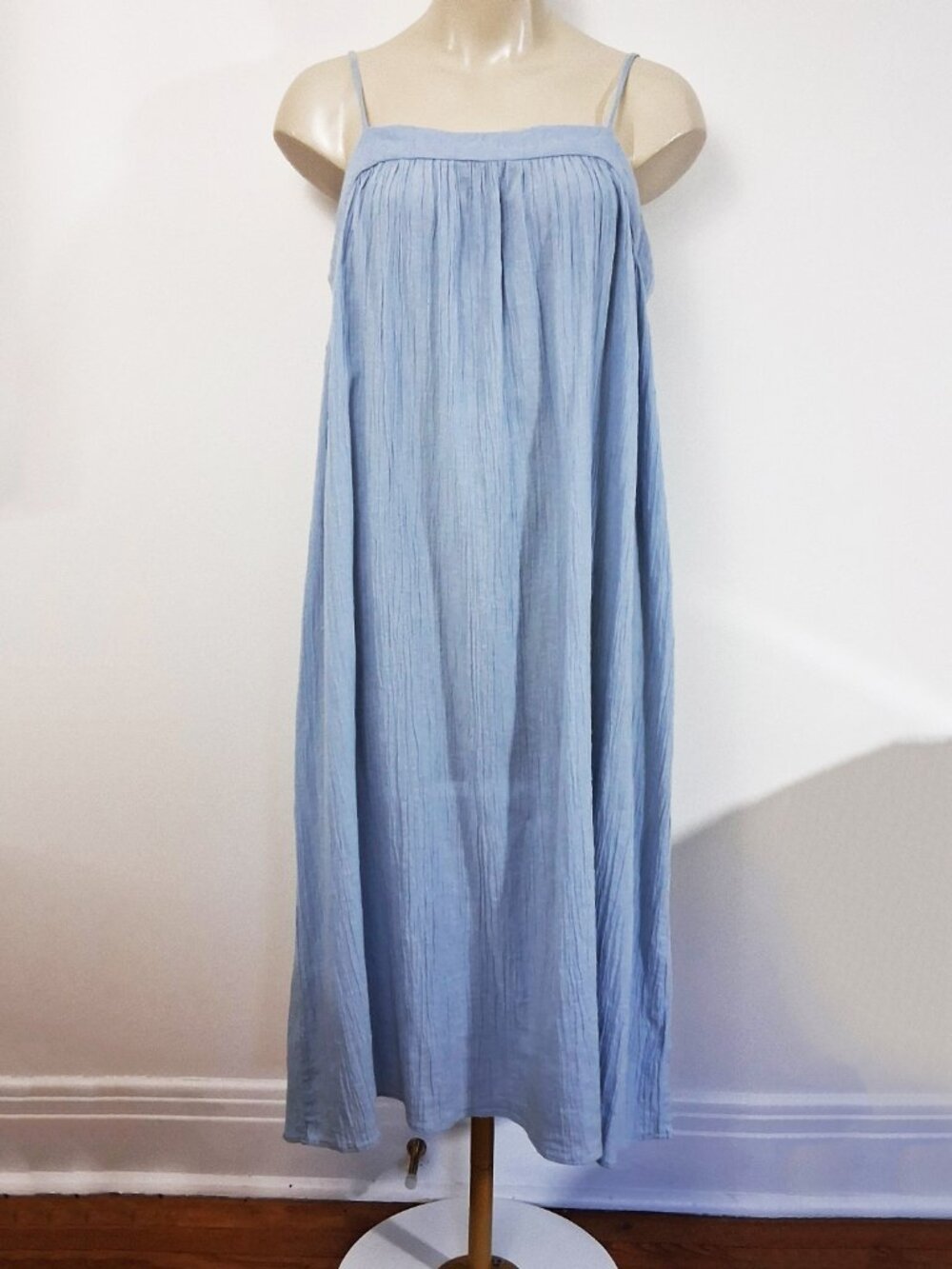 H&M Light Blue Cotton Linen Dress – Sleeveless Summer Midi